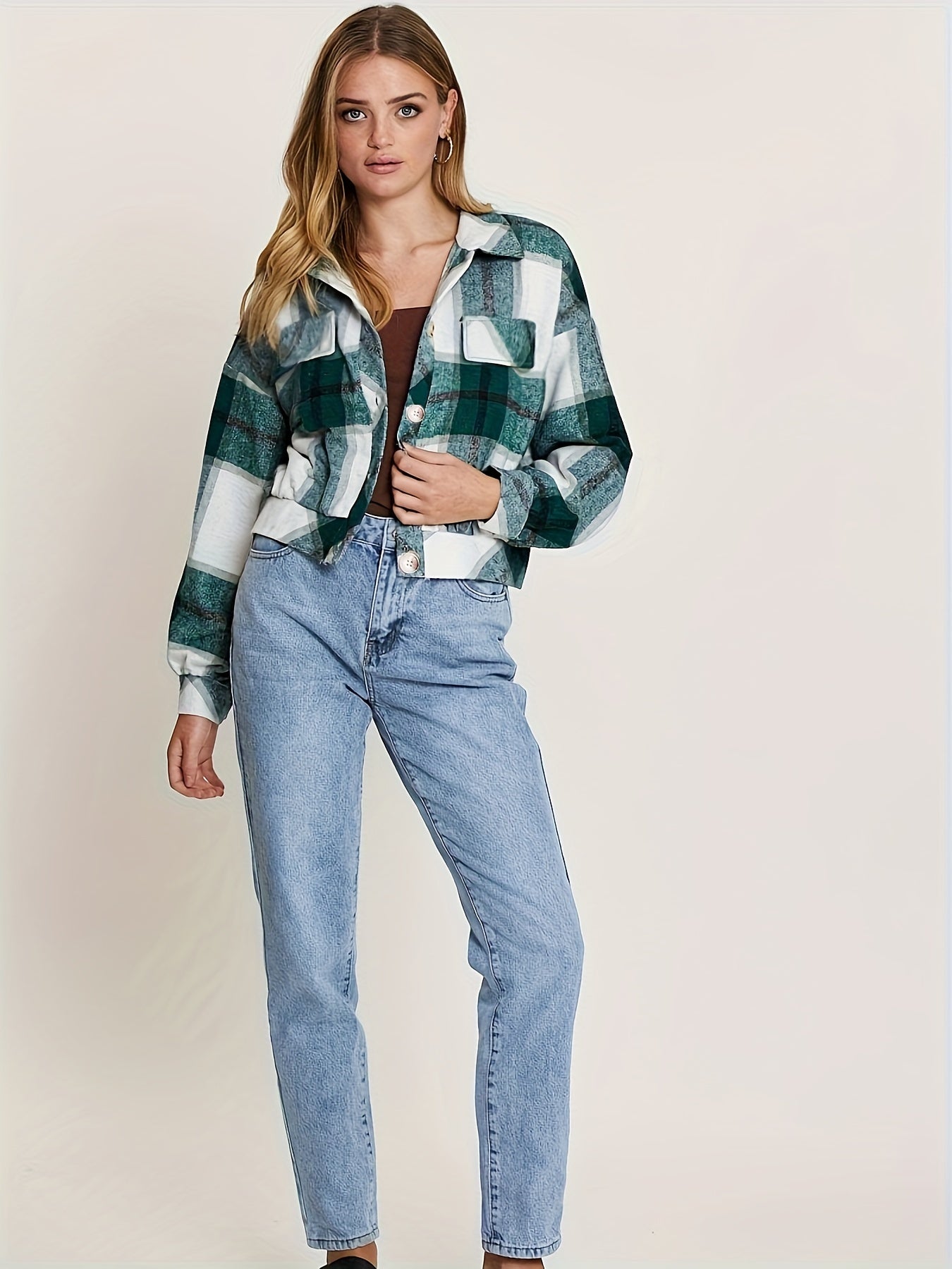 Plaid Print Button Front Jacket Casual Long Sleeve Versatile Outerwear