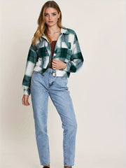Plaid Print Button Front Jacket Casual Long Sleeve Versatile Outerwear