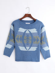 Women's Block Crew Neck Sweater Casual Long Sleeve Knit Sweater