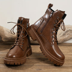 Women's Faux Leather Flat Ankle Boots Waterproof Walking Boots