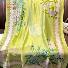 Peony Print Large Satin Scarf Classic Silk Shawl