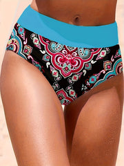 Boho Bikini Set Paisley Print Ruched Lace Up Swimsuit Two Piece