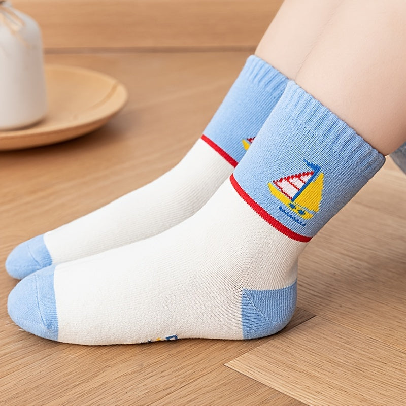 5 Pairs Kids Warm Cartoon Ships Pattern Socks