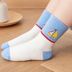 5 Pairs Kids Warm Cartoon Ships Pattern Socks