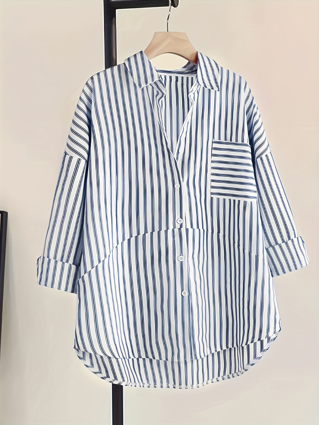 Stripe Print Long Sleeve Blouse