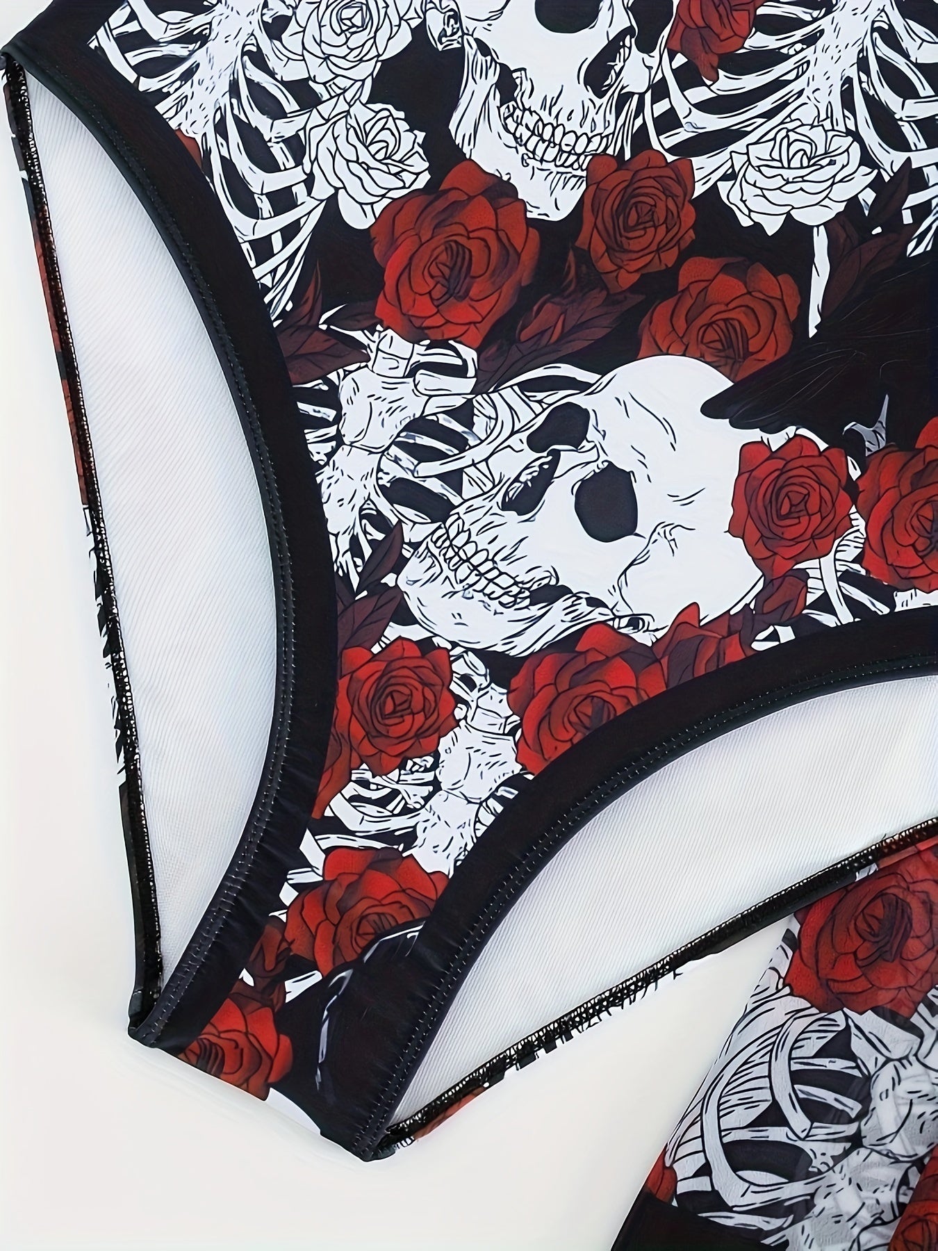 Halloween Gothic Tankini Set Women's Plus Rose Skull Print