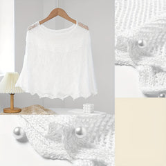 Faux Pearl Decor Shawl Solid Knitted Warm Wraps Wavy Cape for Women