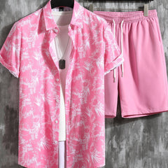 Tropical Floral Print Men's 2Pcs Outfit Camp Collar SS