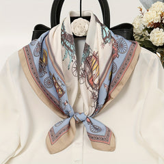 Vintage Carriage Print Satin Square Scarf Bandana Neckerchief Head Wrap