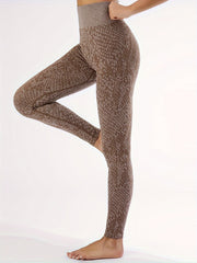 Snakeskin Print Sports Leggings High Waist Workout Tight Pants