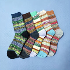 5 Pairs Geometric Pattern Socks Colorblock Crew Socks Women's Stockings