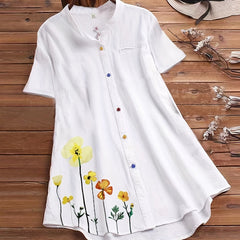 Women's Plus Floral Print Short Sleeve Button Shirt