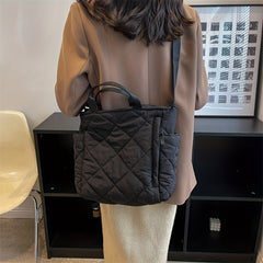Large Capacity Quilted Tote Bag Soft Crossbody Bag Women's Casual Handbag
