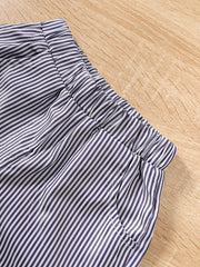 2pcs Baby Boys Casual Tops & Striped Shorts Set