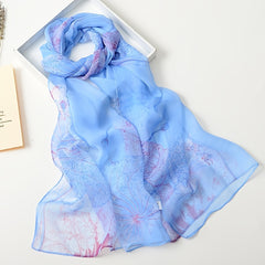 Lotus Print Thin Scarf Women's Shawl Head Wrap Windproof Bandana
