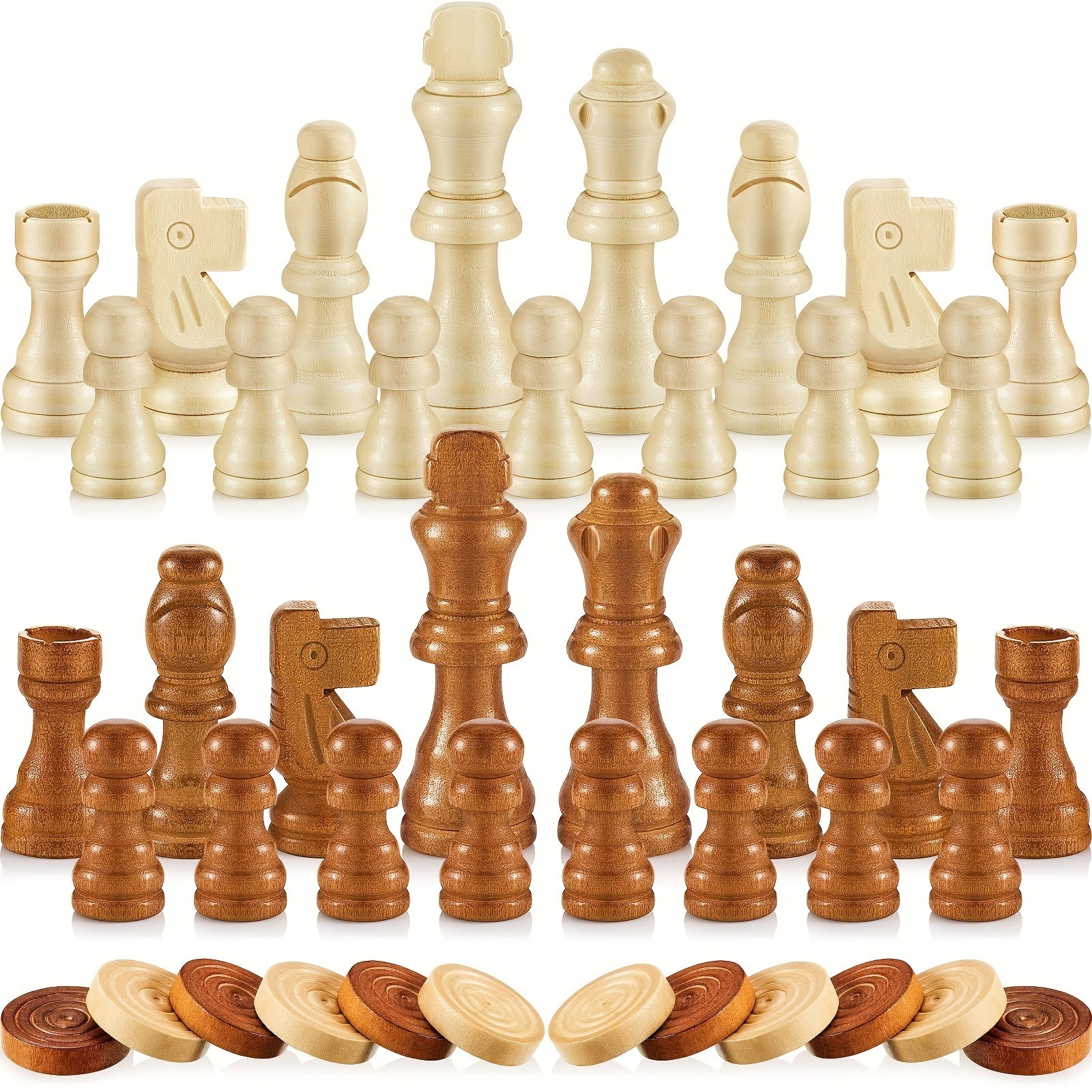Wooden Checkers Chess Set with Storage Bag