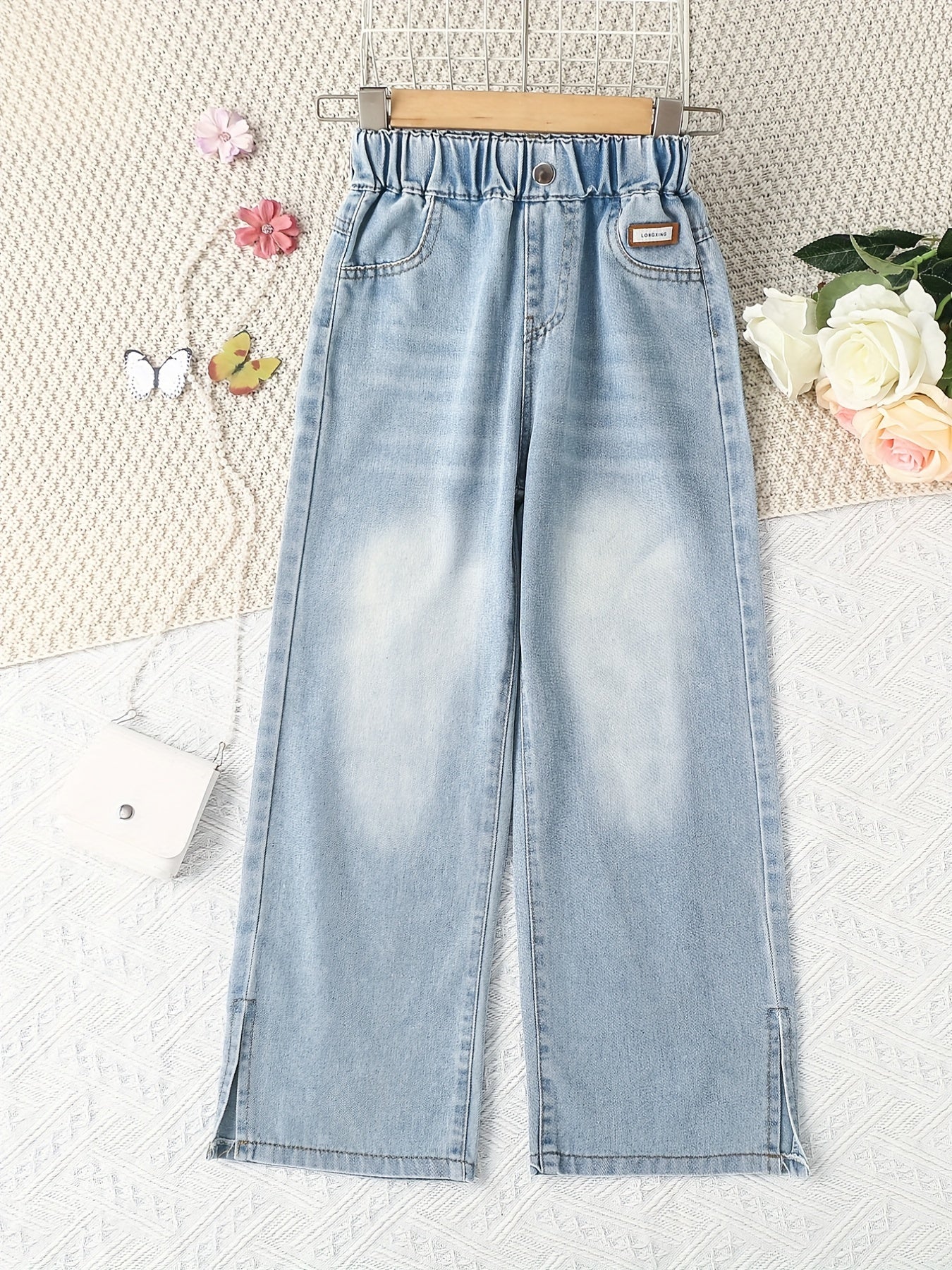Girls Wide Leg Jeans Washed Denim Baggy Pants
