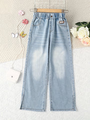 Girls Wide Leg Jeans Washed Denim Baggy Pants