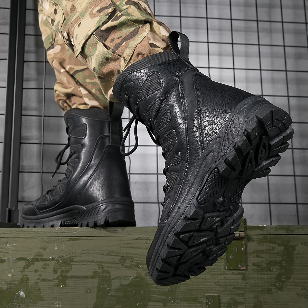 Men's Solid High Top Tactical Work Boots Non Slip Comfy Durable Boots