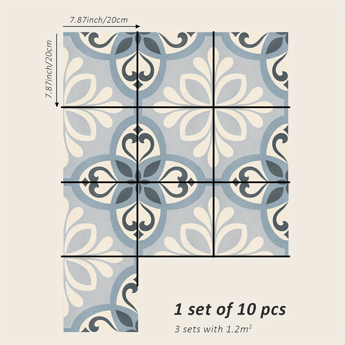 10pcs Waterproof Floor Stickers Printed Flower Brick Kitchen Bathroom Decoration