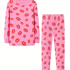 Toddler Cartoon Red Lips Pajama Set Long Sleeve Top & Pants