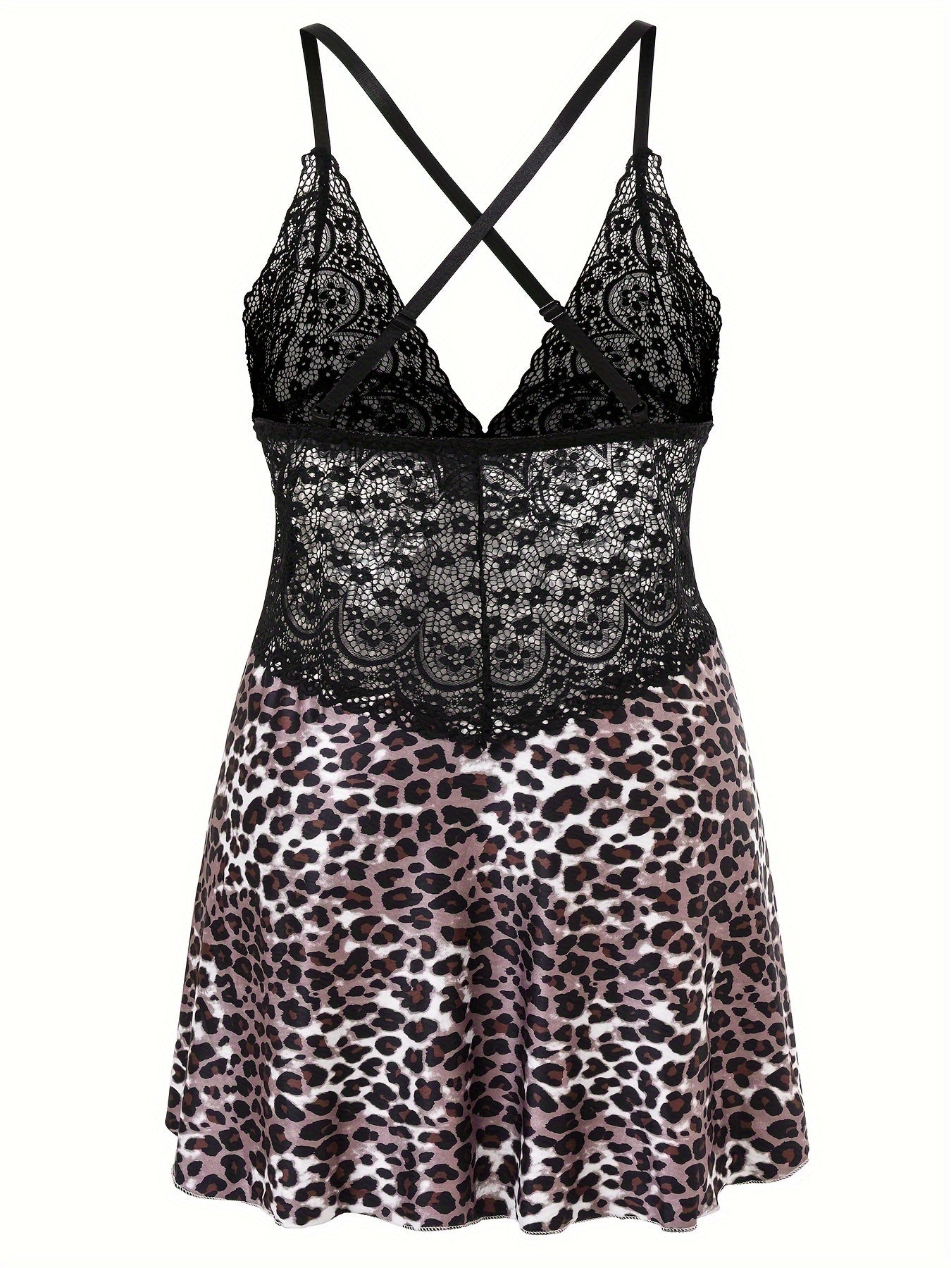 Leopard Print Lace Crisscross Back Cami Dress