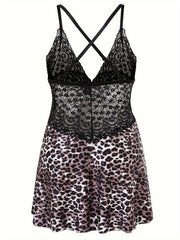 Leopard Print Lace Crisscross Back Cami Dress