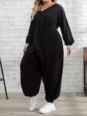 Solid Long Sleeve V Neck Jumpsuit