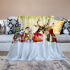 Christmas Snow Santa Claus Elk Blanket Warm Flannel Throw Travel Outdoor