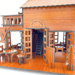 Wooden 3D Puzzle DIY Coffee House Building Model Kit