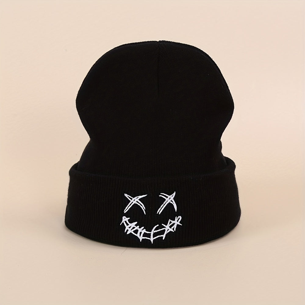 Happy Face Embroidery Knitted Hat for Men Women Teen