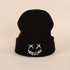 Happy Face Embroidery Knitted Hat for Men Women Teen