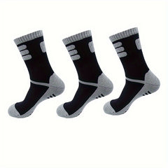 Men's Hiking Crew Socks Cushioned Outdoor Socks - 3 Pairs