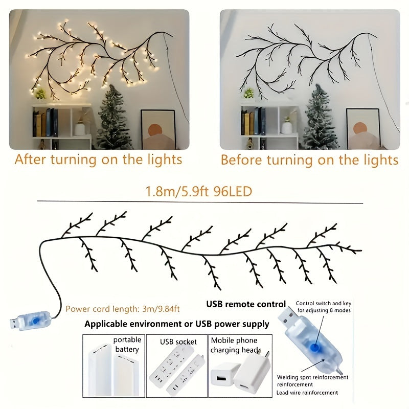 1pc DIY Vine Strip Light 1.8m USB Plug Bendable Branch Light