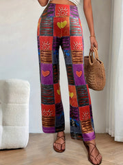 Hippie Patchwork Wide Leg Pants Casual Loose Fit Women's Clothing