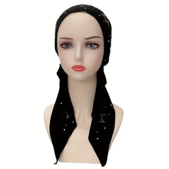 Rhinestone Star Decor Head Wraps Solid Turban Casual Bonnet Ramadan Head Scarf