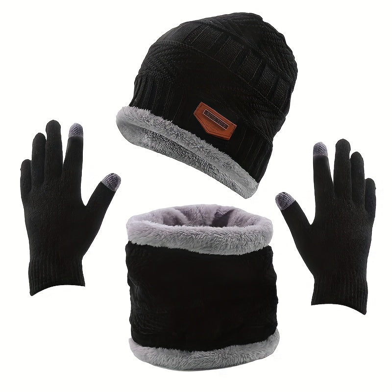 Knitted Gloves & Hat & Scarf Set - Warm Beanie Hat Neck Scarf Touch Gloves