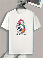Mushrooms On Skull Print Men's Graphic T-shirt