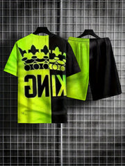 Men's Block King Graphic T Shirt & Stretch Shorts Set