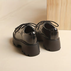 Women's Chunky Heel Oxfords Round Toe Platform Shoes Lace Up Casual