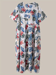 Floral Print Maxi Dress Short Sleeve Plus Size
