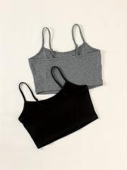 2 Ribbed Crop Cami Top Spaghetti Strap Summer Women's Clothing