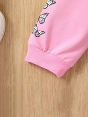 Girls 2pcs Hoodie Top & Sports Trousers Butterfly Print