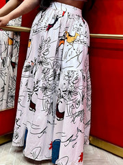 Graffiti Print High Rise Maxi Skirt with Pockets