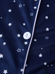 Star Print Pajama Set Short Sleeve Lapel Top & Elastic Waistband Shorts