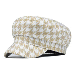 Women's Houndstooth Newsboy Cap Military Style Hat