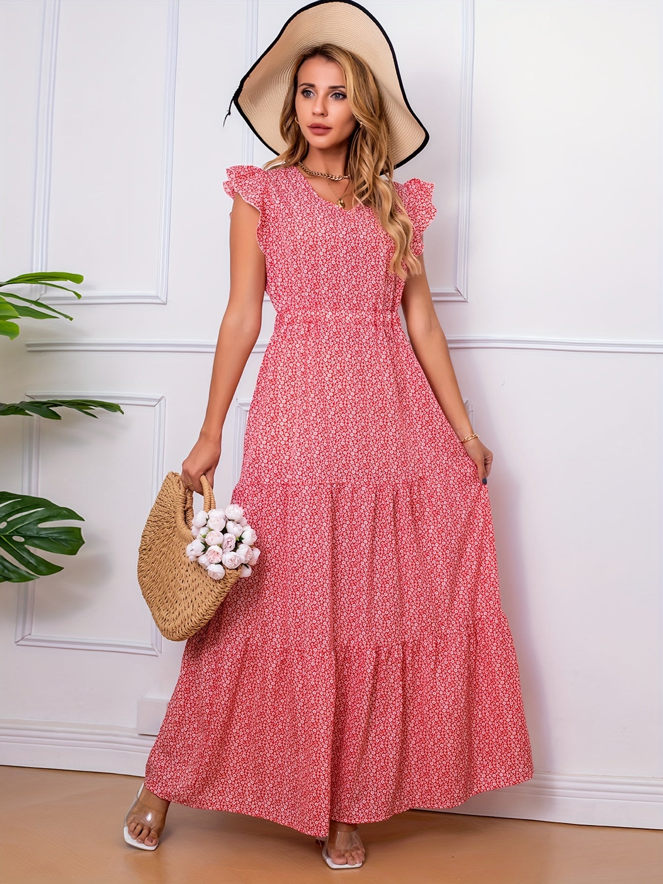 Ruffle Trim Tiered Maxi Dress Boho Casual Dress Spring & Summer