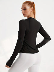 Women Basic Long Sleeve Solid Crew Neck Crop Tops