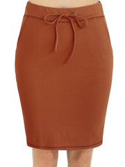Stretchy Drawstring Pencil Skirt with Pockets - High Waist