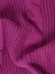 Casual Sweater Women's Plus Solid Cable Lantern Sleeve High Neck Jumpe